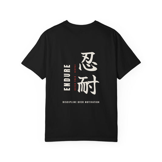 Endure Nintai anime gym shirt with kanji back print
