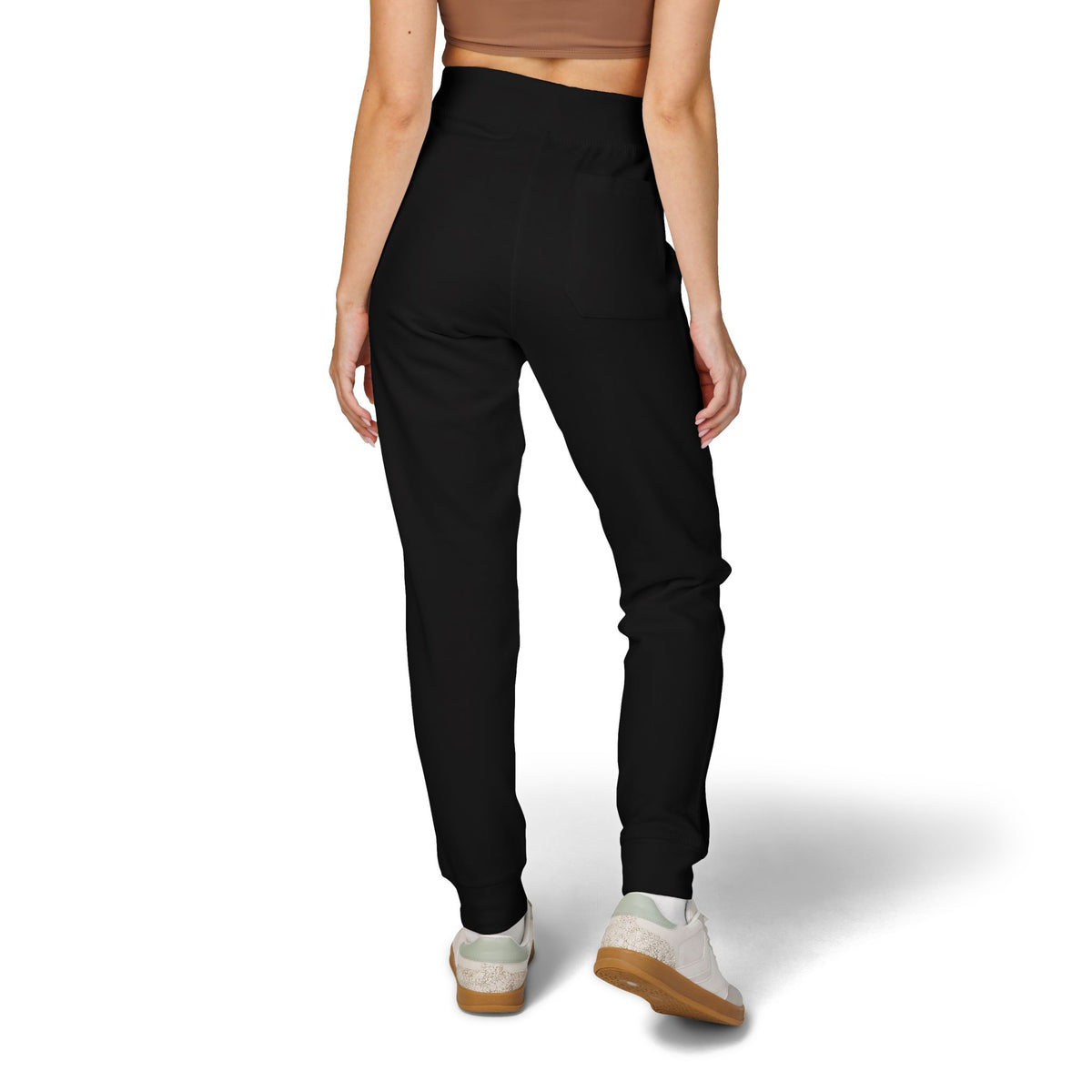 Second Life Embroidered Fleece Sweatpants in Black — supplier lifestyle — back view