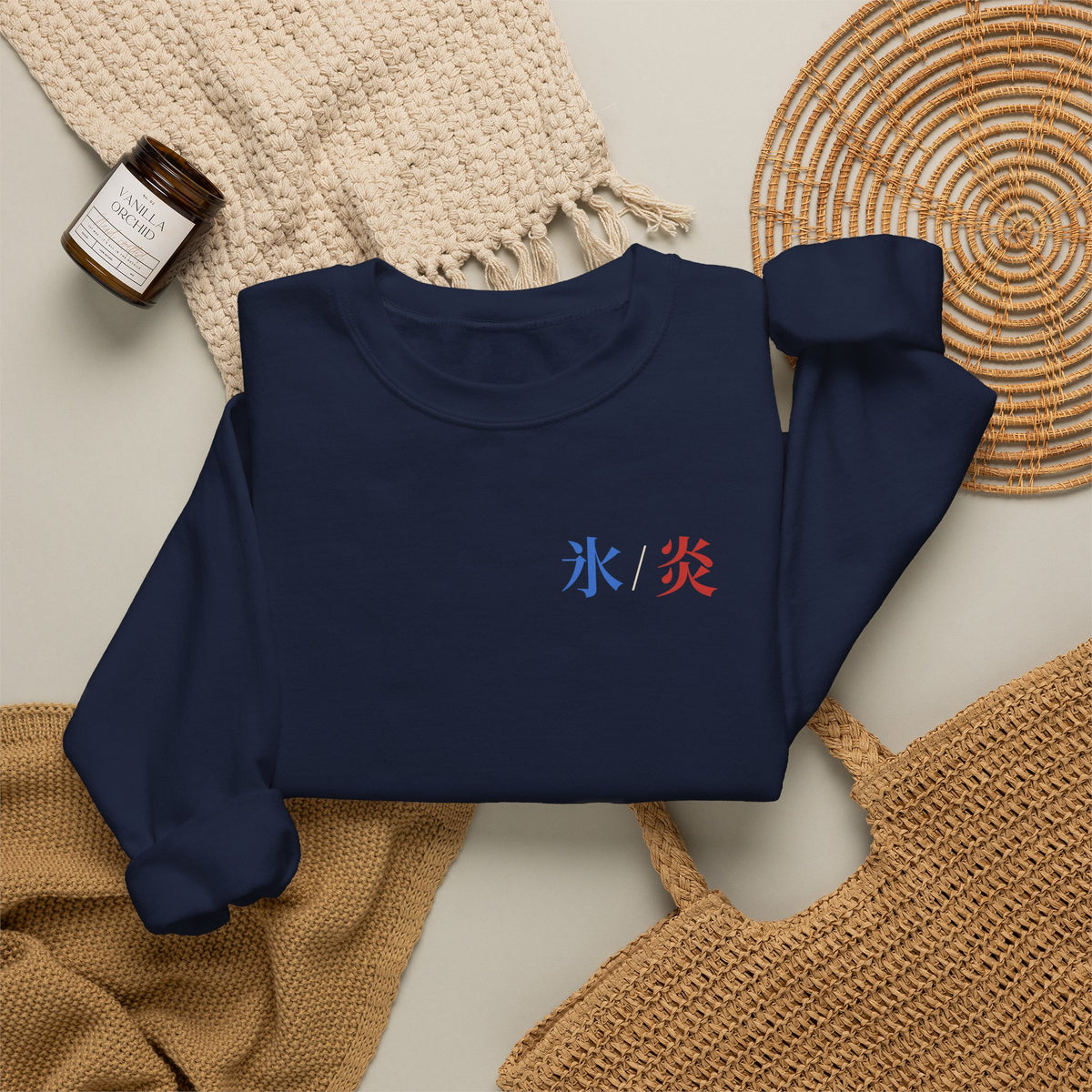 Dual Temperature Kanji Anime Crewneck Sweatshirt | Ice and Fire Japanese Streetwear
