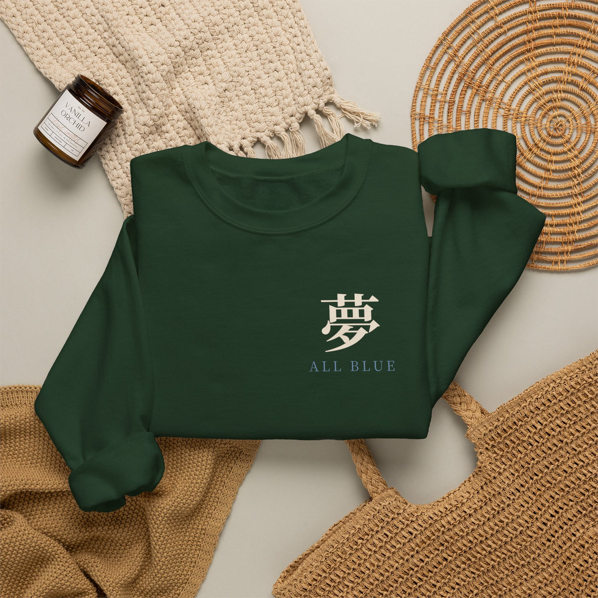 All Blue Service Kanji Anime Crewneck Sweatshirt | Pirate Japanese Streetwear