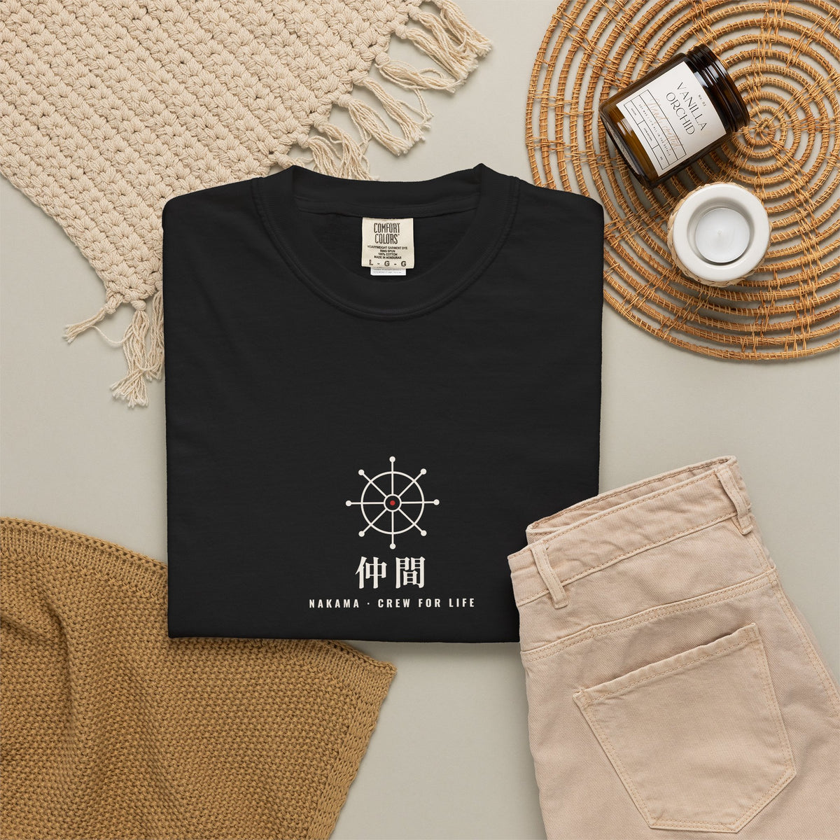 Nakama Crew Minimalist Anime Tee | Ship Wheel Kanji Pirate Streetwear Shirt