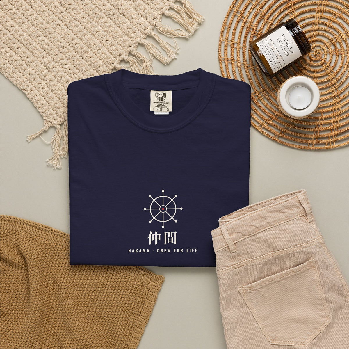 Nakama Crew Minimalist Anime Tee | Ship Wheel Kanji Pirate Streetwear Shirt