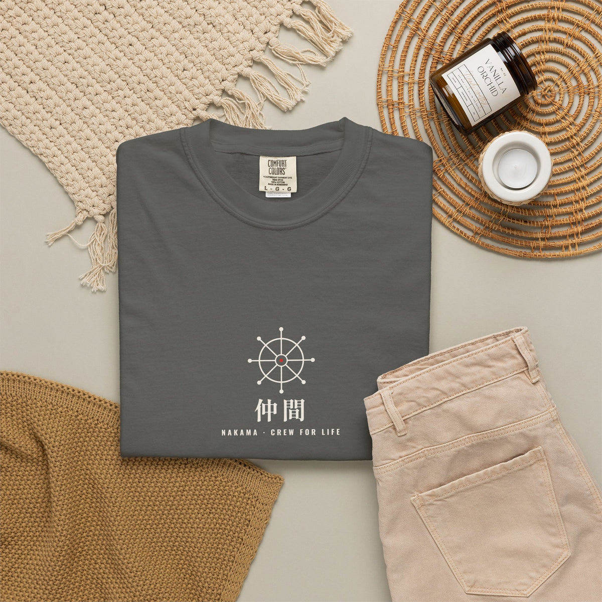 Nakama Crew Minimalist Anime Tee | Ship Wheel Kanji Pirate Streetwear Shirt