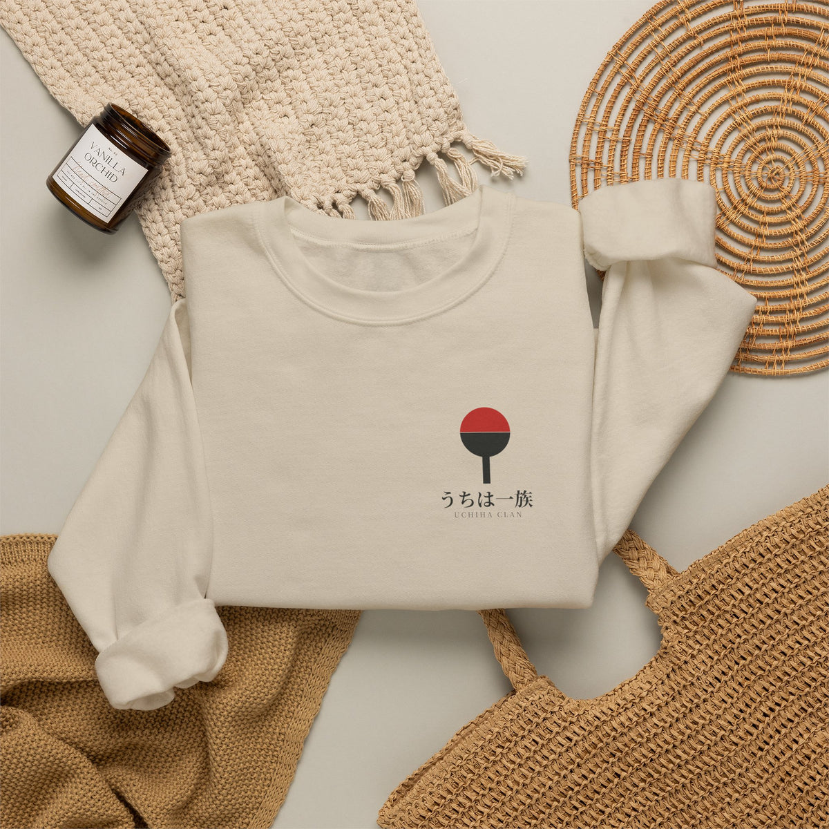 Clan Fan Crest Kanji Crewneck Sweatshirt | Inspired by the Uchiha clan of Naruto