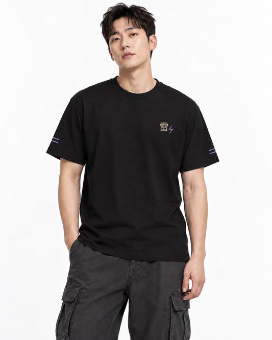 Storm Flame Edge Edition Heavyweight Tee in Black — studio front lifestyle — front view