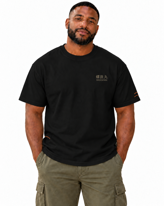 Spiral Will Edge Edition Heavyweight Tee in Black — studio front lifestyle — front view