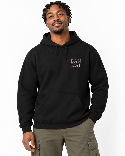Bankai Quote Hoodie in Black — studio front lifestyle — front view — original model cast