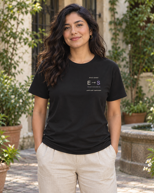 AI-generated lifestyle mockup of Rank Breaker Minimalist Anime Soft Tee in black on an adult model