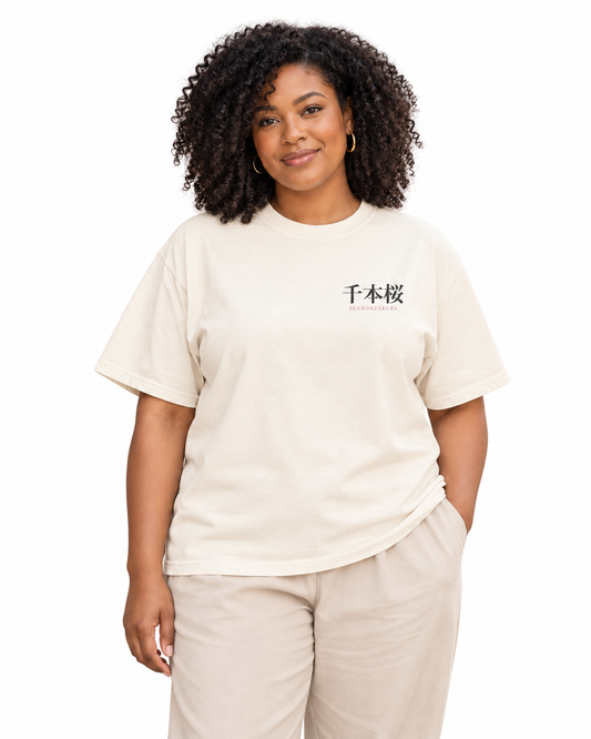 Thousand Blossoms Kanji Heavyweight Tee in Ivory — studio lifestyle front view