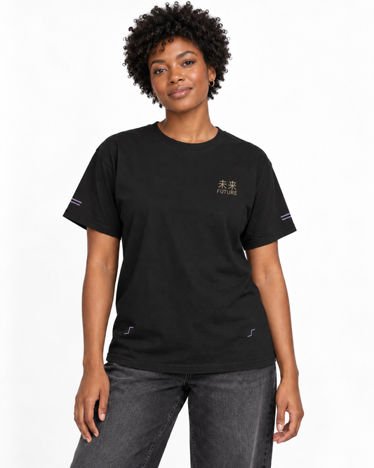 Time Capsule Edge Edition Heavyweight Tee in Black — studio front lifestyle — front view