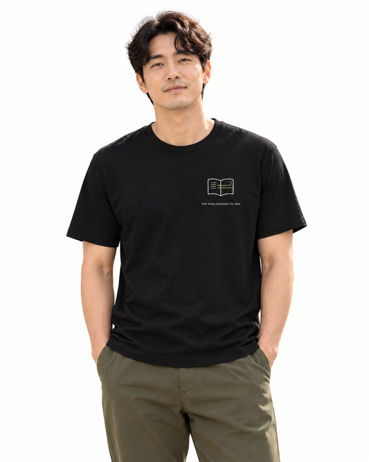 Wind Chooses Minimalist Soft Tee in Black — studio lifestyle front view