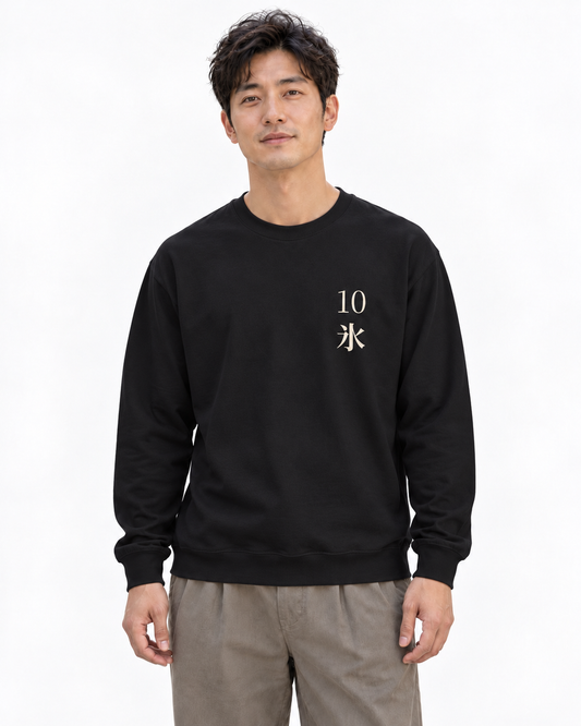 Winter Command Kanji Crewneck Sweatshirt in Black — studio lifestyle front view