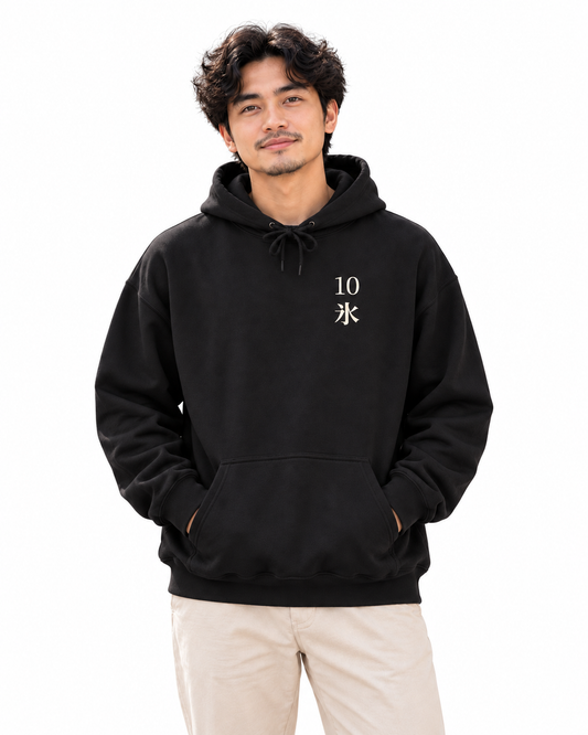 Winter Command Kanji Hoodie in Black — studio lifestyle front view