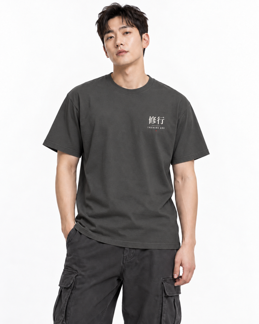 Training Arc Minimalist Anime Gym Shirt | Shugyo Kanji Workout Tee — front view — studio lifestyle