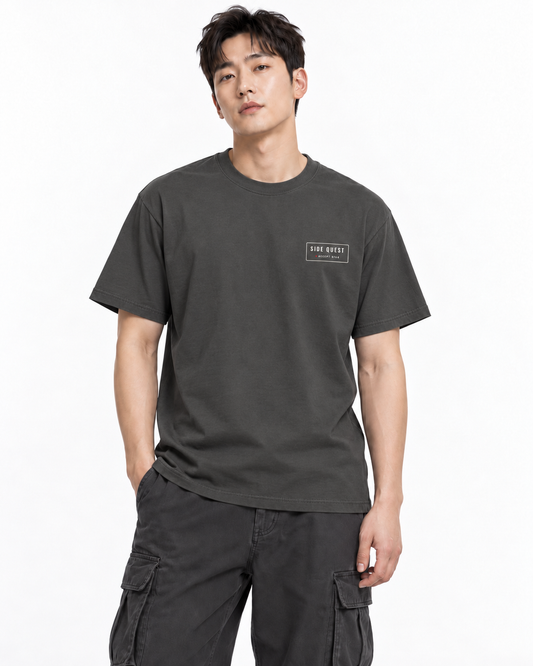 Side Quest Minimalist Anime Tee | Gamer Japanese Streetwear Shirt — front view — studio lifestyle