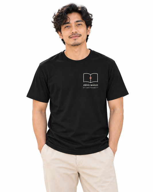 Zero Magic Minimalist Soft Tee in Black — studio lifestyle front view